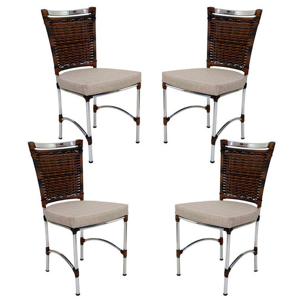 4 Cadeiras Jk Em Alumínio E Fibra Sintética Cozinha Edícula Argila E Fundo Palha - 1