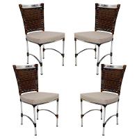 4 Cadeiras Jk Em Alumínio E Fibra Sintética Cozinha Edícula Argila E Fundo Palha - 2