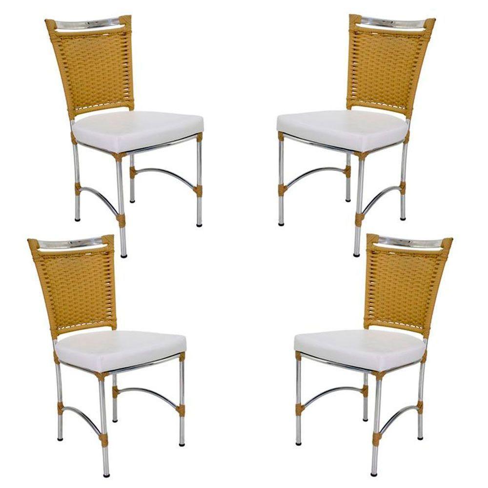 4 Cadeiras Em Alumínio E Fibra Sintética Jk Cozinha Edícula Avelã E Nautico Branco - 1