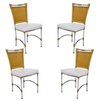 4 Cadeiras Em Alumínio E Fibra Sintética Jk Cozinha Edícula Avelã E Nautico Branco - 1