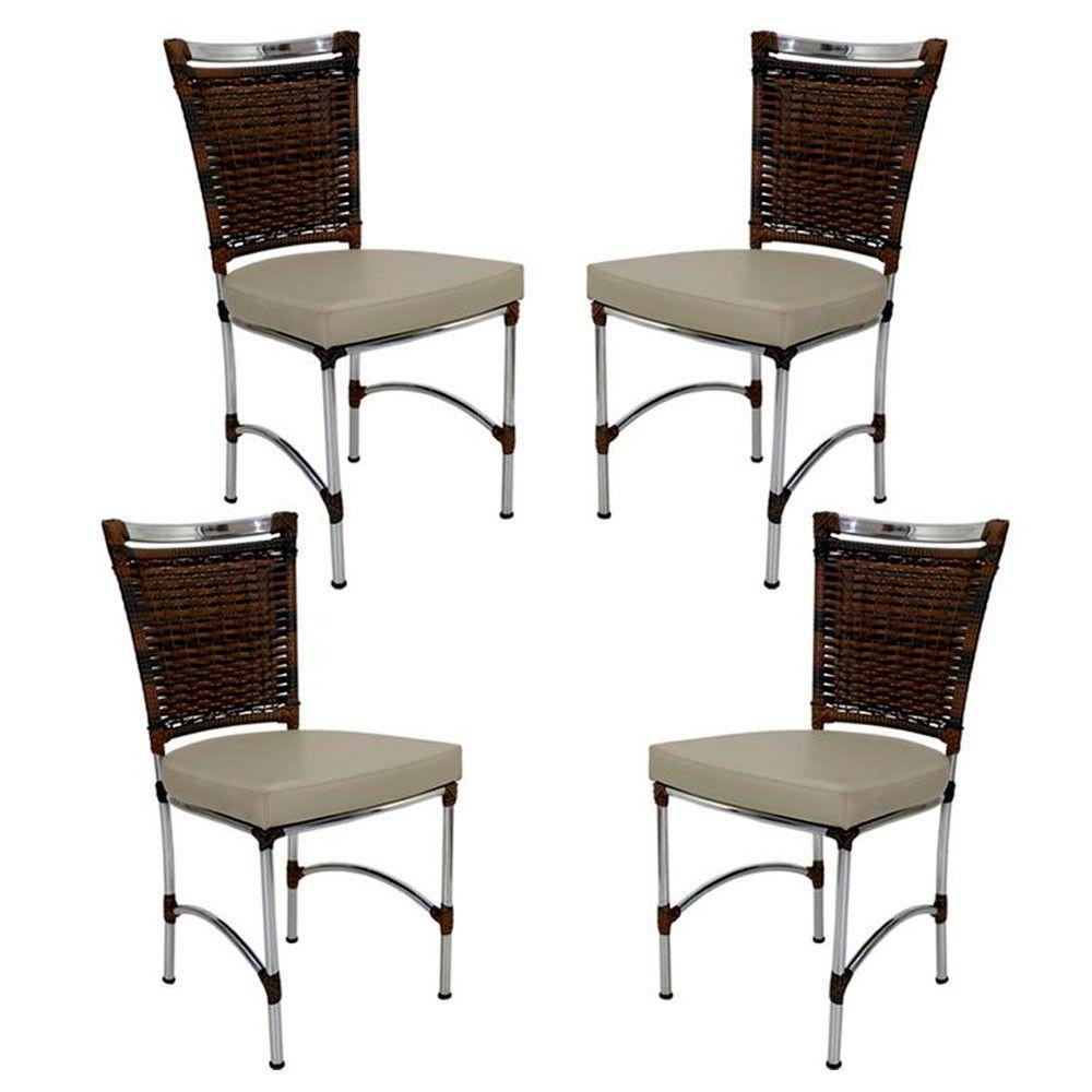 4 Cadeiras Jk Em Alumínio E Fibra Sintética Cozinha Edícula Argila E Courino Náutico Bege - 1