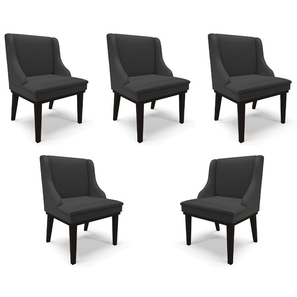 Kit 5 Cadeiras Decorativas Sala De Jantar Base Fixa De Madeira Firenze Pu Preto Fosco - 1