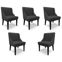 Kit 5 Cadeiras Decorativas Sala De Jantar Base Fixa De Madeira Firenze Pu Preto Fosco - 1