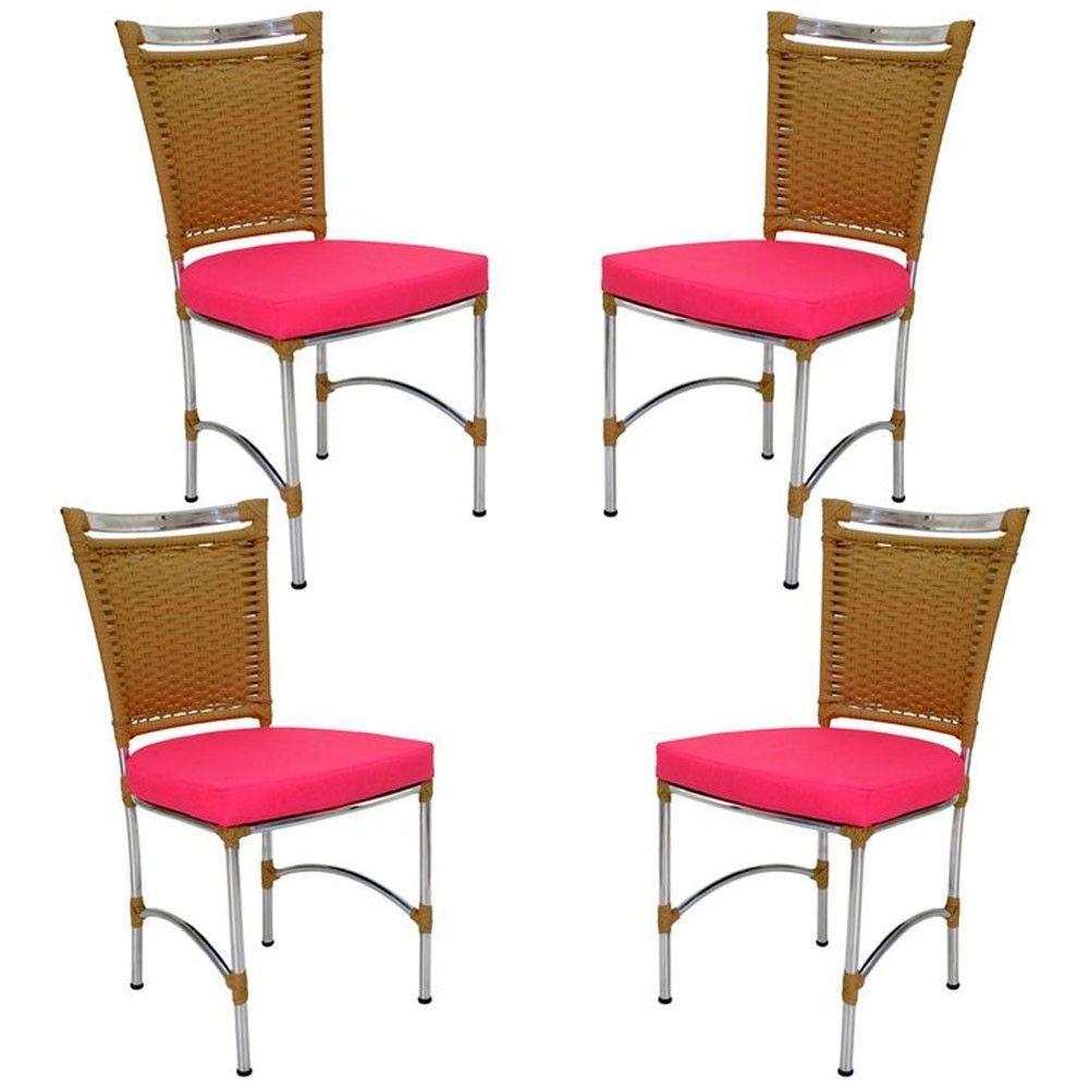4 Cadeiras Em Alumínio E Fibra Sintética Jk Cozinha Edícula Avelã E Pink - 1