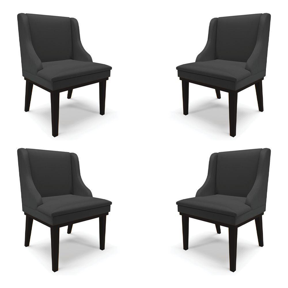 Kit 4 Cadeiras Decorativas Sala De Jantar Base Fixa De Madeira Firenze Pu Preto Fosco - 1