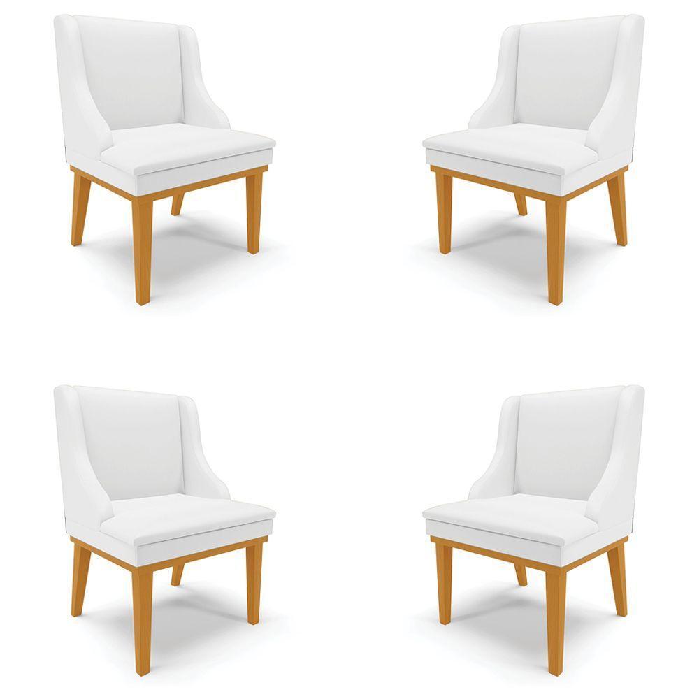 Kit 4 Cadeiras Decorativas Sala De Jantar Base Fixa De Madeira Firenze Pu Branco Fosco/castanho - 1