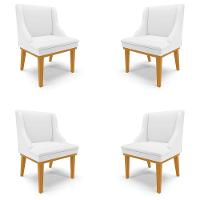 Kit 4 Cadeiras Decorativas Sala De Jantar Base Fixa De Madeira Firenze Pu Branco Fosco/castanho - 1