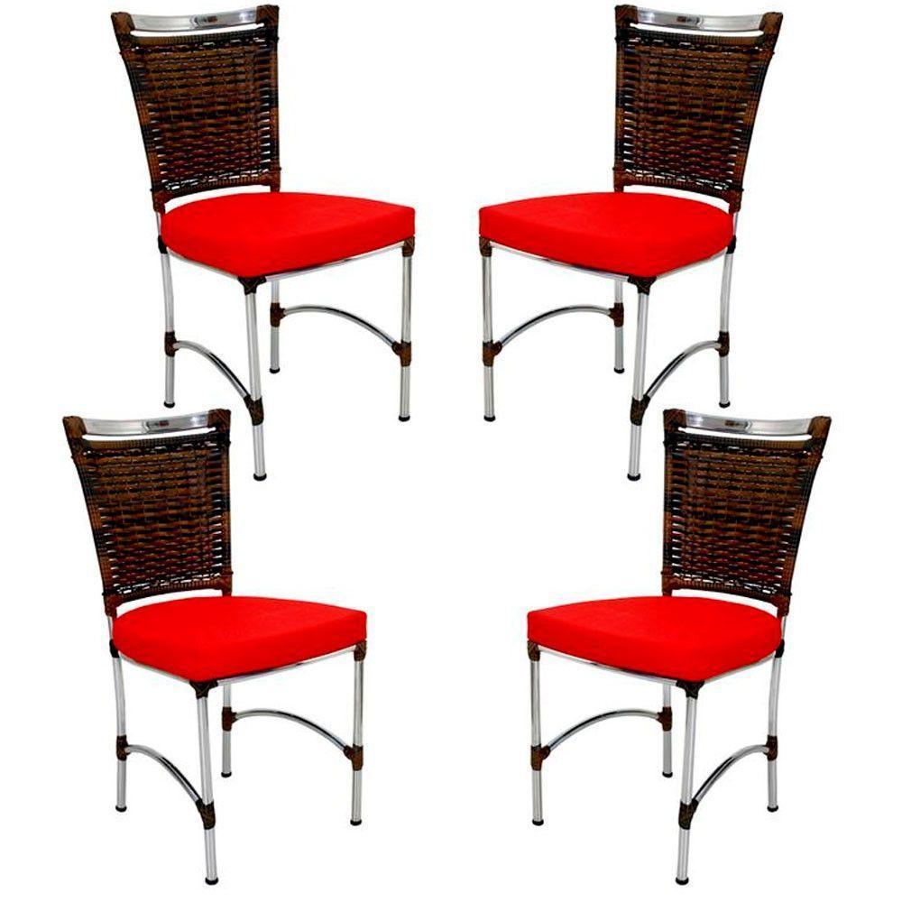 4 Cadeiras Jk Em Alumínio E Fibra Sintética Cozinha Edícula Argila E Lisato Vermelho - 1
