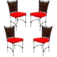 4 Cadeiras Jk Em Alumínio E Fibra Sintética Cozinha Edícula Argila E Lisato Vermelho - 1