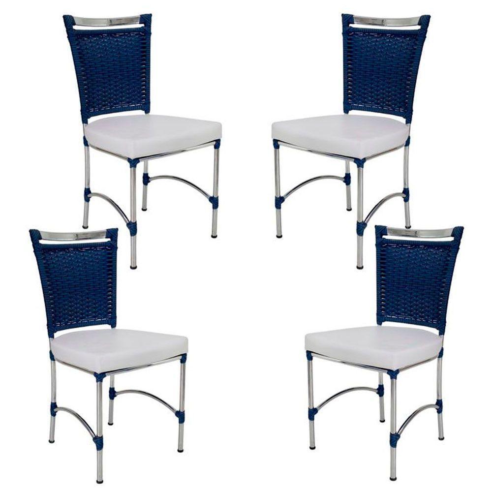4 Cadeiras Em Alumínio E Fibra Sintética Jk Cozinha Edícula Azul Dark E Nautico Branco - 1