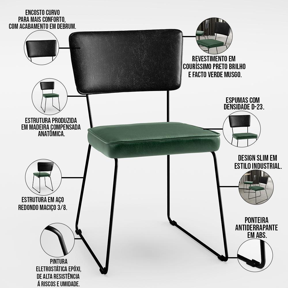 Kit 08 Cadeiras L02 Couríssimo Preto Facto Verde Musgo - 10