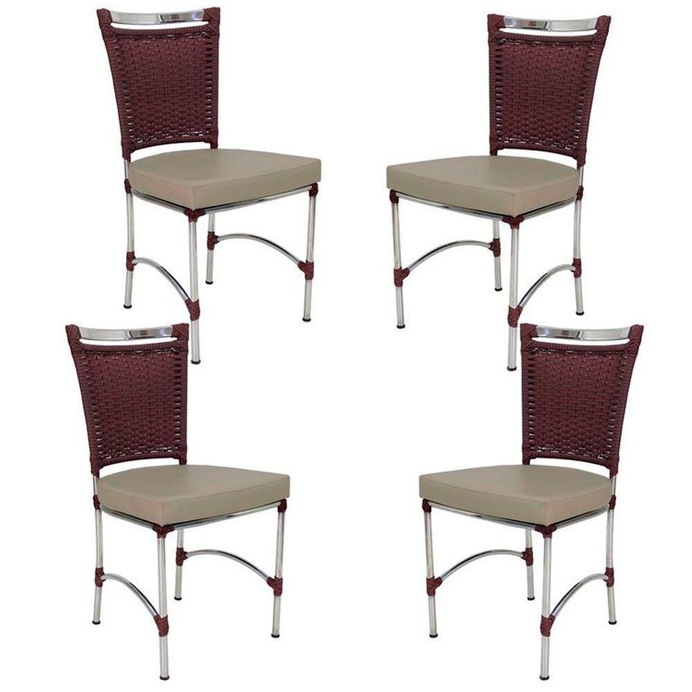 4 Cadeiras Em Alumínio E Fibra Sintética Jk Cozinha Edícula Vinho Dark E Maranata Bege - 1