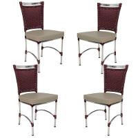 4 Cadeiras Em Alumínio E Fibra Sintética Jk Cozinha Edícula Vinho Dark E Maranata Bege - 1
