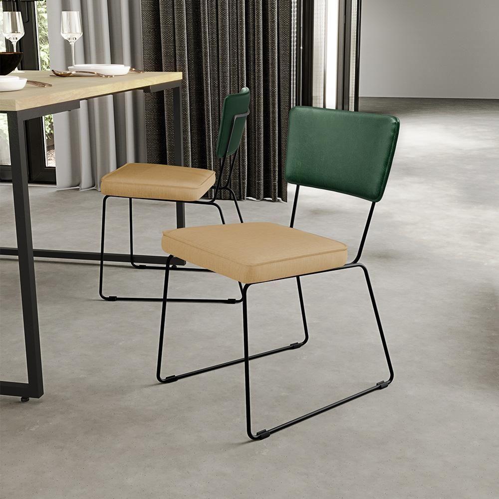 Kit 08 Cadeiras L02 Facto Verde Musgo Linho Bege Escuro - 9