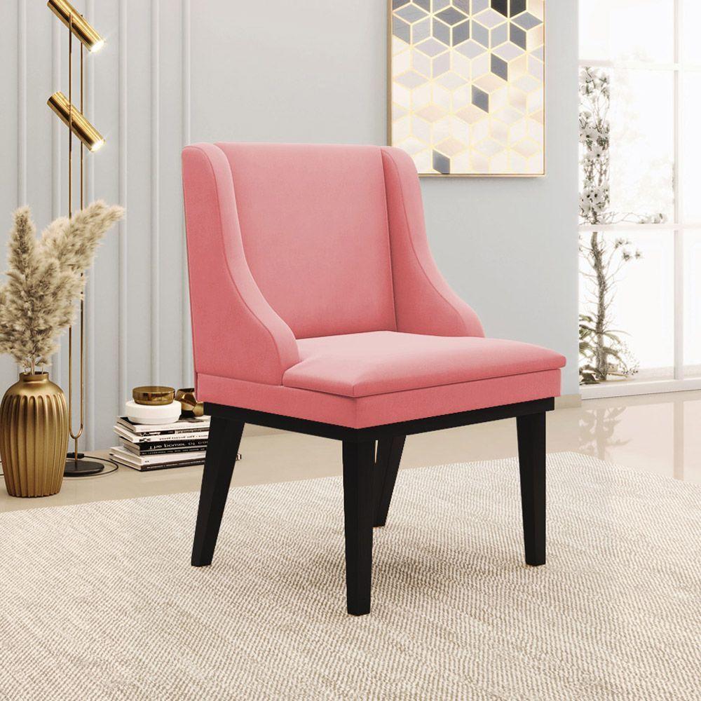 Kit 2 Cadeiras Decorativas Sala De Jantar Base Fixa De Madeira Firenze Suede Rosê/preto G19 - 9