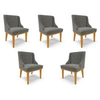 Kit 5 Cadeiras Decorativas Sala De Jantar Base Fixa De Madeira Firenze Suede Grafite/castanho G19 - 1