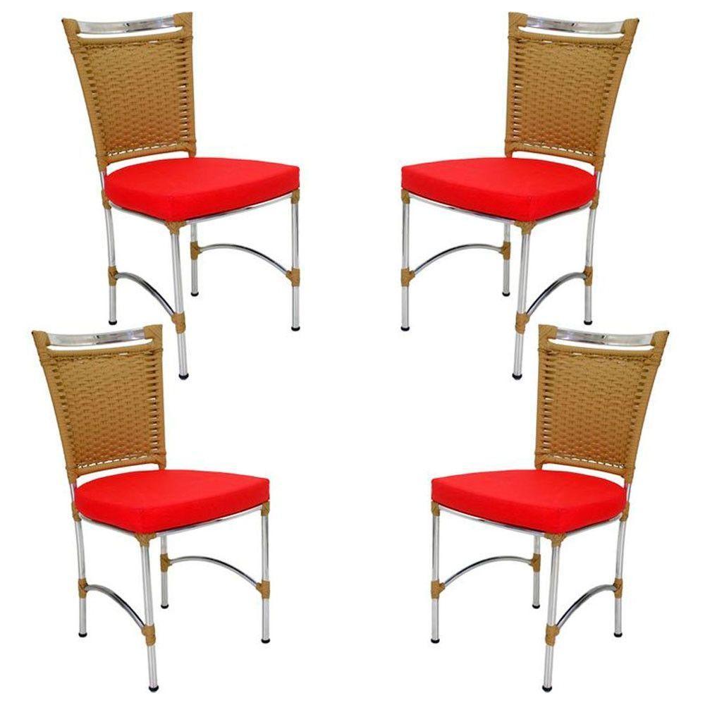 4 Cadeiras Em Alumínio E Fibra Sintética Jk Cozinha Edícula Avelã E Vermelho - 1