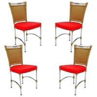 4 Cadeiras Em Alumínio E Fibra Sintética Jk Cozinha Edícula Avelã E Vermelho - 1