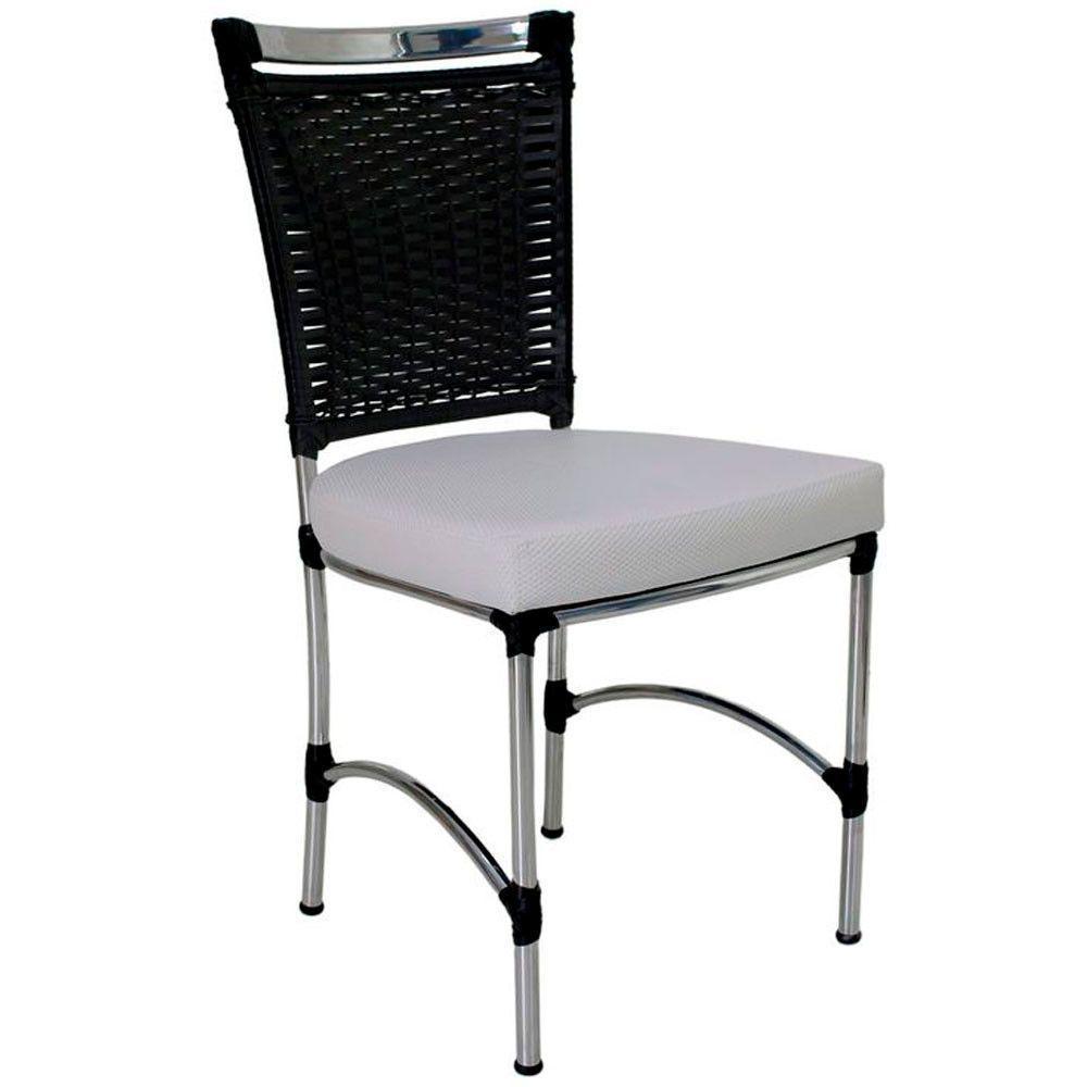 Cadeira Em Alumínio E Fibra Sintética Jk Cozinha Edícula Preto E Courino Náutico Branco Desenhado - 1