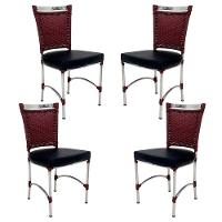 4 Cadeiras Em Alumínio E Fibra Sintética Jk Cozinha Edícula Vinho Dark E Nautico Preto - 1