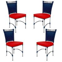 4 Cadeiras Em Alumínio E Fibra Sintética Jk Cozinha Edícula Azul Dark E Vermelho - 1