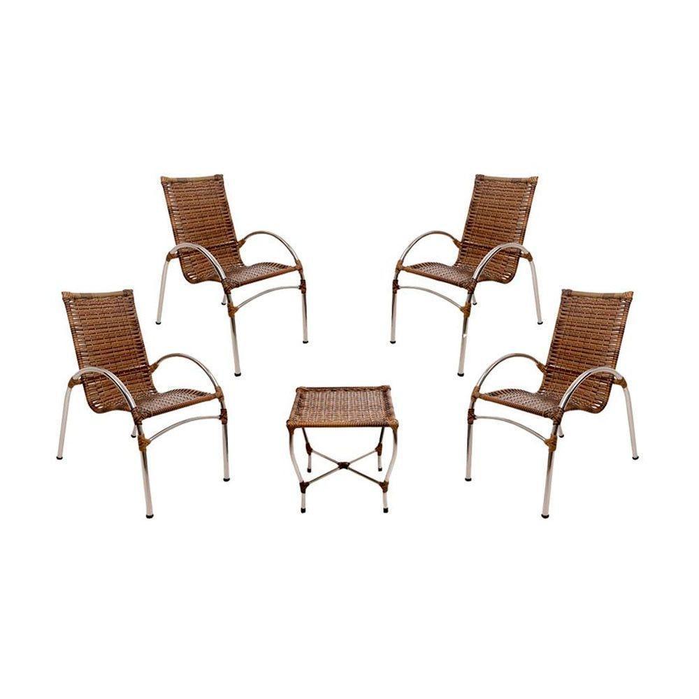 4 Cadeiras Giovana Com Mesa De Centro Em Alumínio Para Jardim, área, Piscina Trama Original Argila - 1