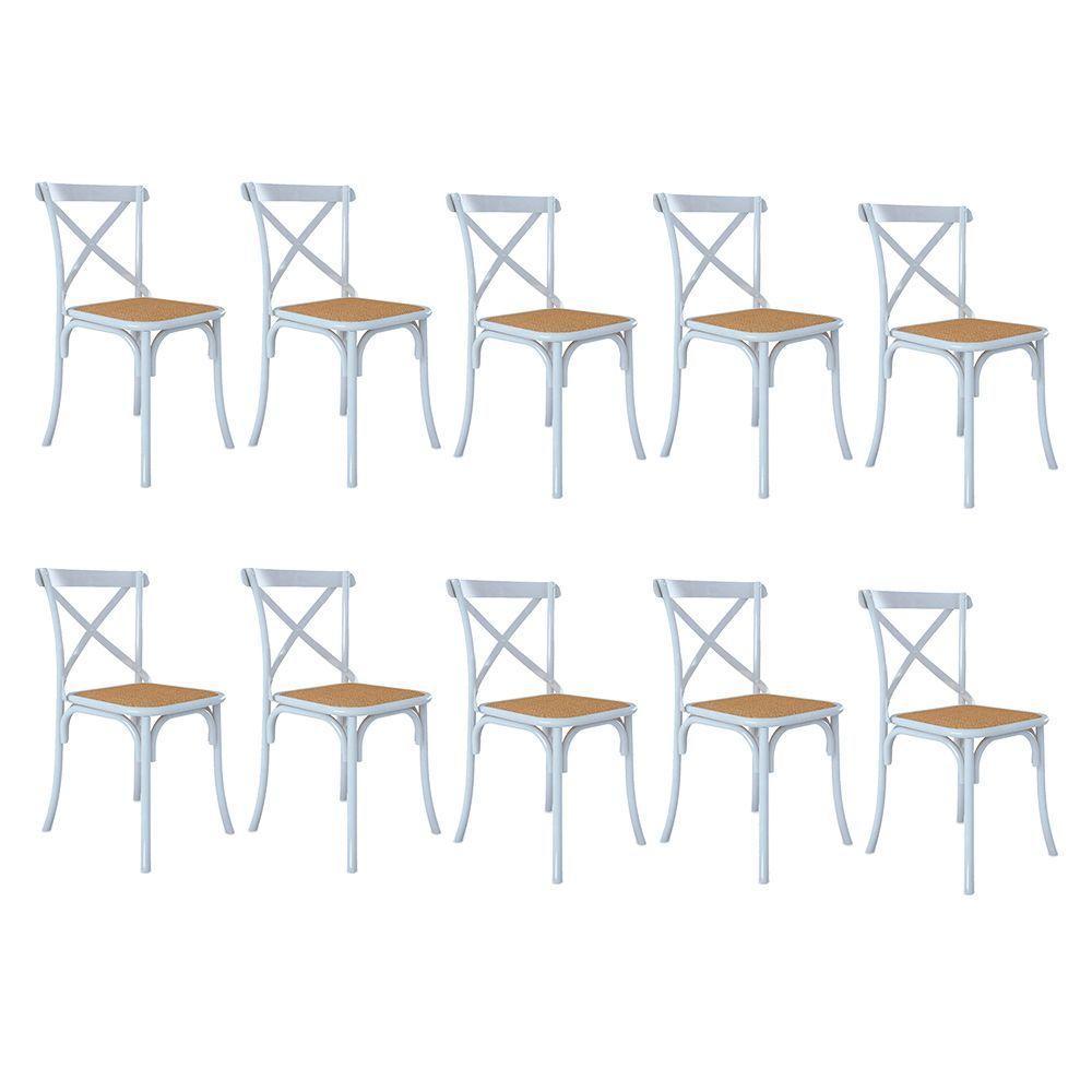 Kit 10 Cadeiras Jantar Cross Branca Assento Bege Aço Branco - 1