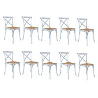 Kit 10 Cadeiras Jantar Cross Branca Assento Bege Aço Branco - 1