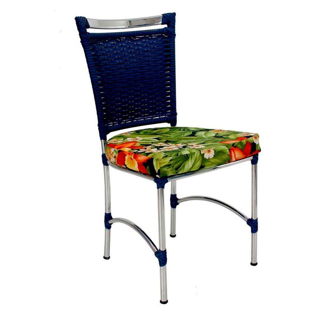 Cadeira Em Alumínio E Fibra Sintética Jk Cozinha Edícula Azul Dark E Branco Desenhado - 2
