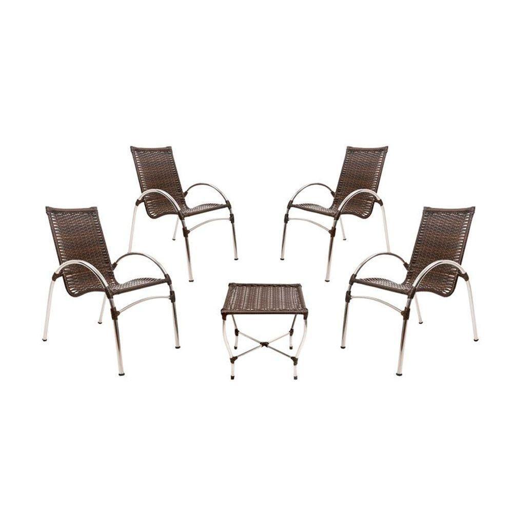4 Cadeiras Giovana Com Mesa De Centro Em Alumínio Para Jardim, área, Piscina Trama Original Pedra Ferro - 1