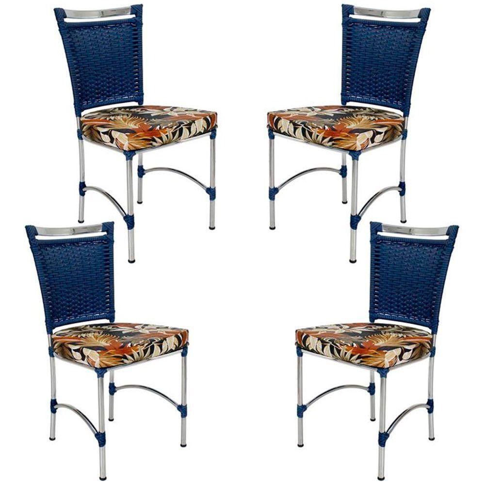 4 Cadeiras Em Alumínio E Fibra Sintética Jk Cozinha Edícula Azul Dark E Rivieira Marrom - 1