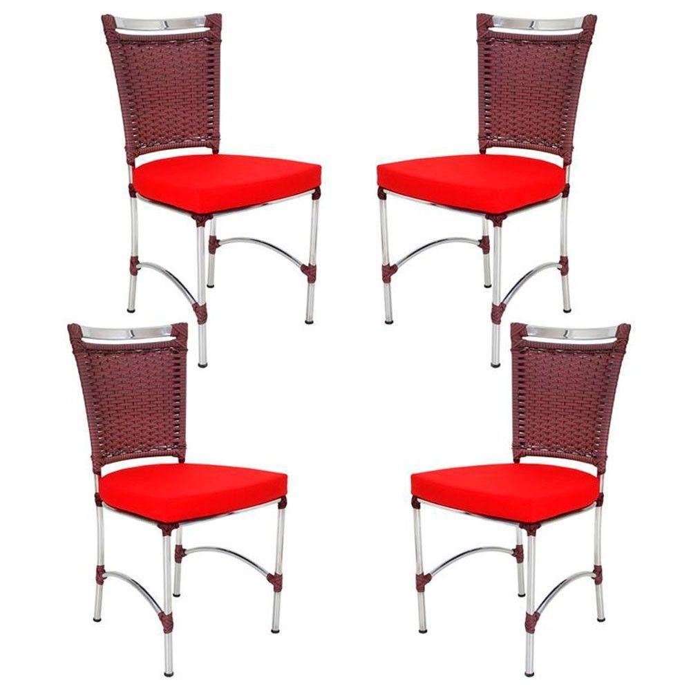 4 Cadeiras Em Alumínio E Fibra Sintética Jk Cozinha Edícula Vinho Dark E Vermelho - 1