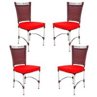 4 Cadeiras Em Alumínio E Fibra Sintética Jk Cozinha Edícula Vinho Dark E Vermelho - 1