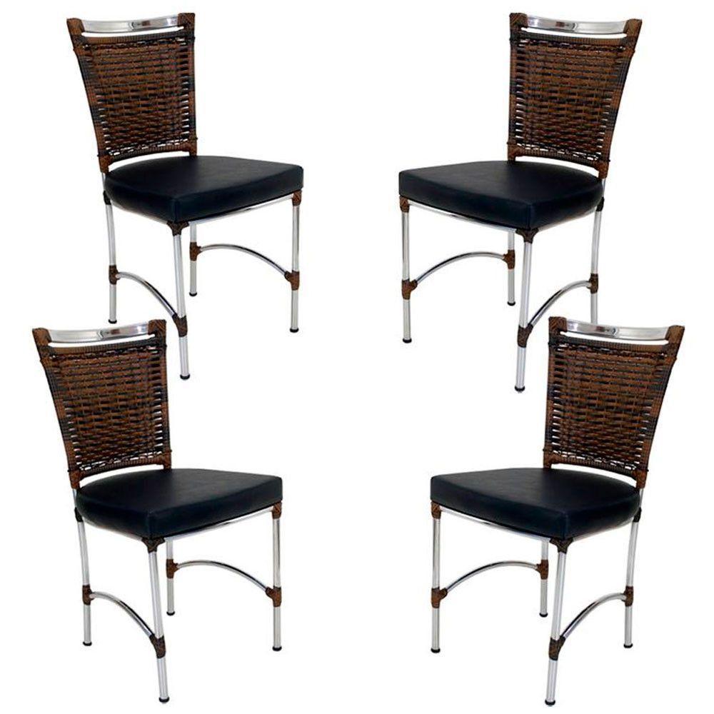 4 Cadeiras Jk Em Alumínio E Fibra Sintética Cozinha Edícula Argila E Courino Náutico Preto - 1