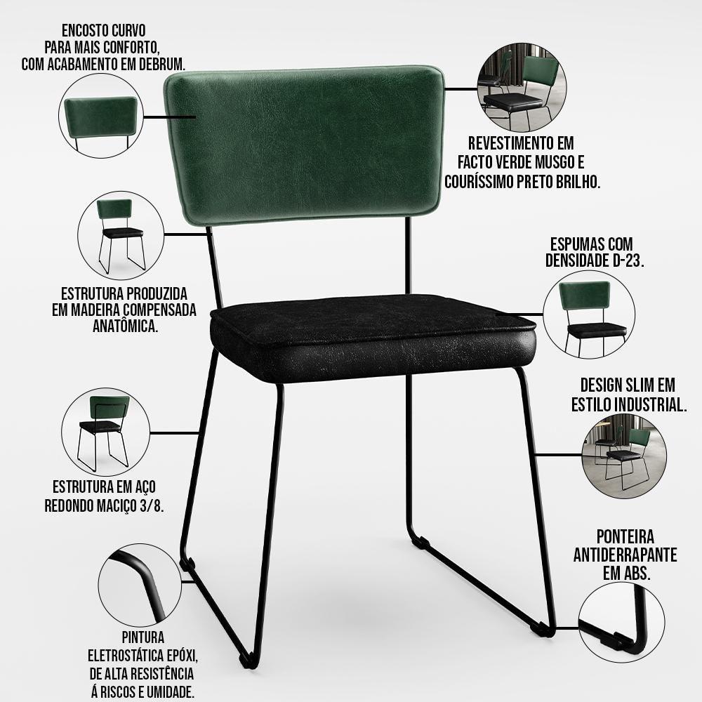 Kit 04 Cadeiras L02 Facto Verde Musgo Couríssimo Preto - 7