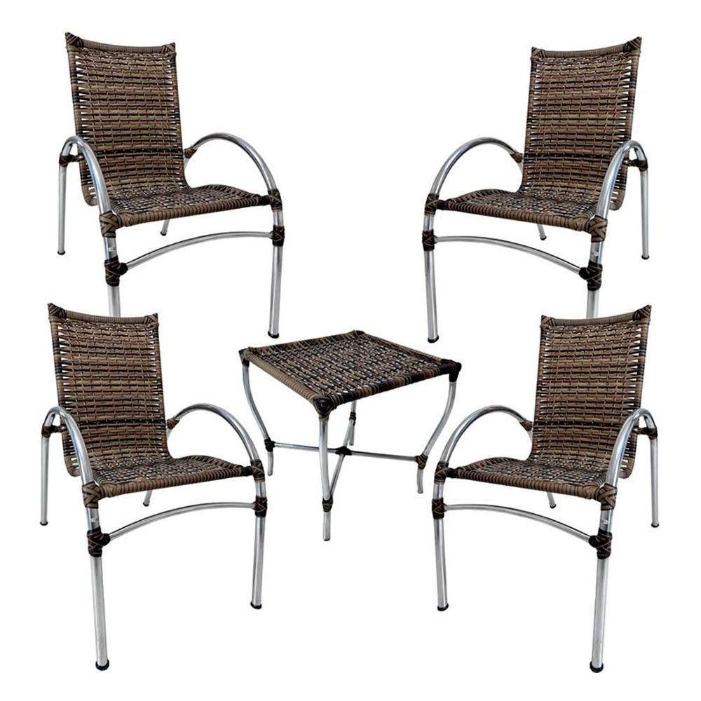 4 Cadeiras Giovana Com Mesa De Centro Em Alumínio P/ Jardim, área, Piscina Trama Original Capuccino - 9