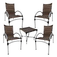 4 Cadeiras Giovana Com Mesa De Centro Em Alumínio P/ Jardim, área, Piscina Trama Original Capuccino - 9