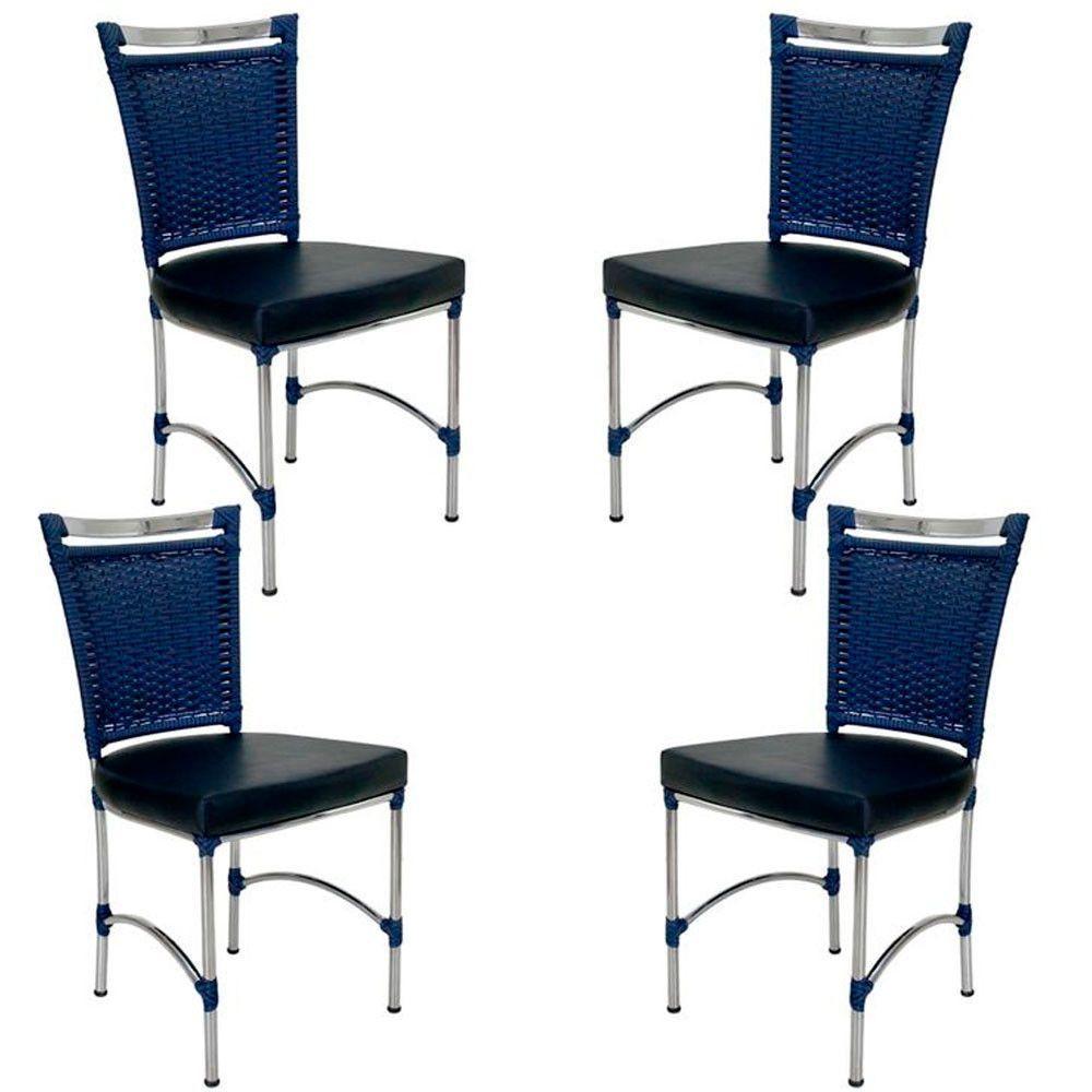 4 Cadeiras Em Alumínio E Fibra Sintética Jk Cozinha Edícula Azul Dark E Nautico Preto - 1