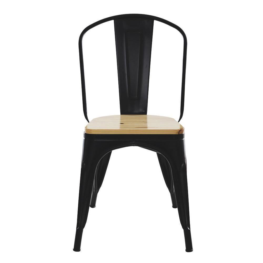 Kit 3 Cadeiras Para Mesa De Jantar Cozinha Sala Tolix Metal Industrial Com Assento De Madeira Preta - 2