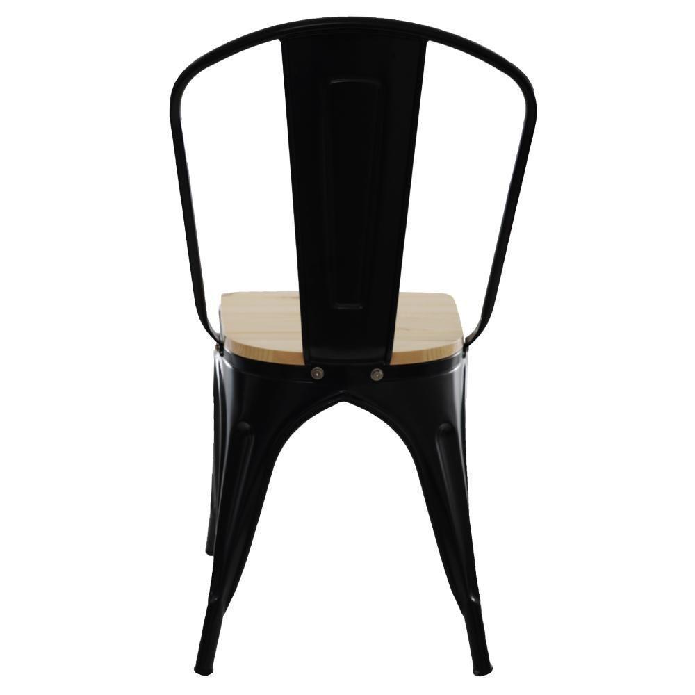 Kit 3 Cadeiras Para Mesa De Jantar Cozinha Sala Tolix Metal Industrial Com Assento De Madeira Preta - 3