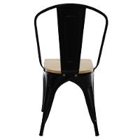 Kit 3 Cadeiras Para Mesa De Jantar Cozinha Sala Tolix Metal Industrial Com Assento De Madeira Preta - 3