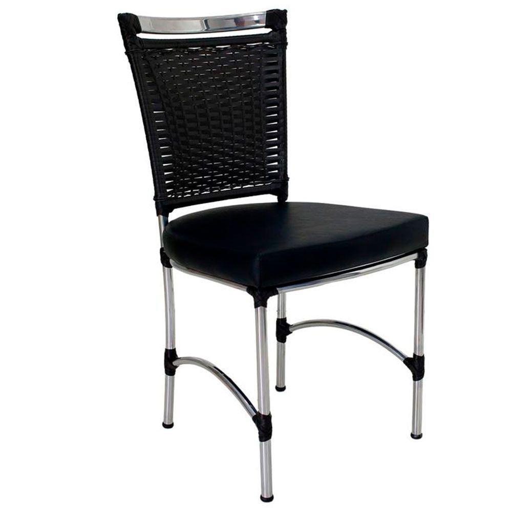 Cadeira Em Alumínio E Fibra Sintética Jk Cozinha Edícula Preto E Courino Náutico Preto - 1