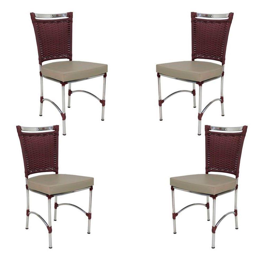 4 Cadeiras Em Alumínio E Fibra Sintética Jk Cozinha Edícula Vinho Dark E Nautico Bege - 1