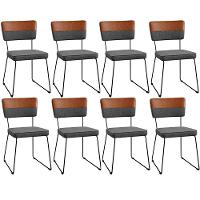 Kit 08 Cadeiras Faixa Couríssimo Camel Linho Cinza Escuro - 1