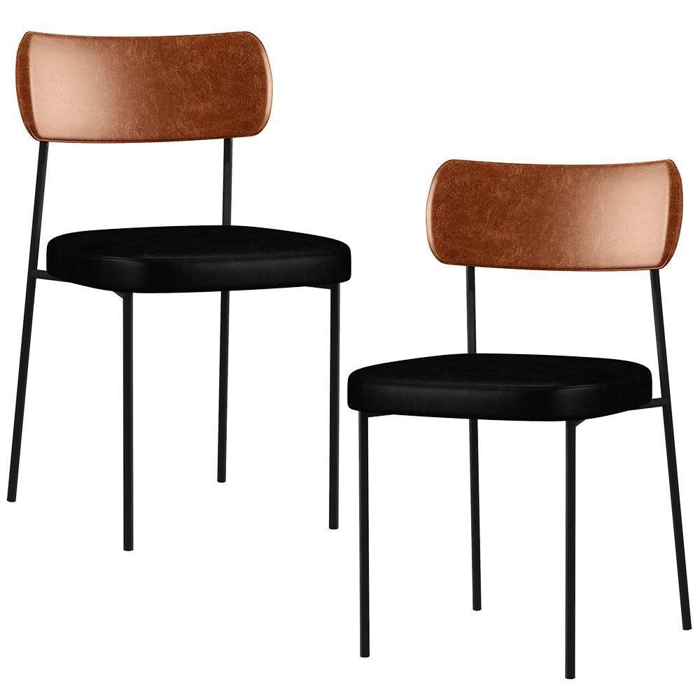 Kit 02 Cadeiras Para Sala De Jantar Melina Camel Preto - 1