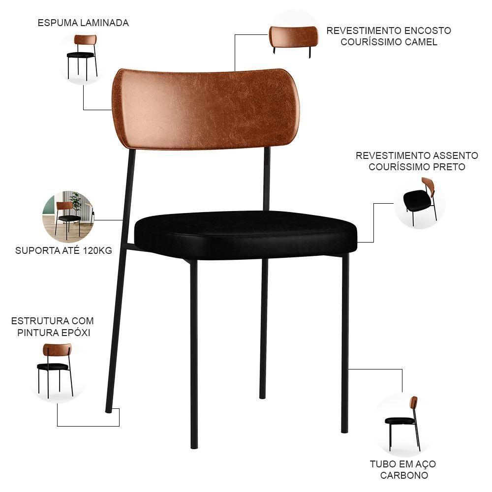 Kit 02 Cadeiras Para Sala De Jantar Melina Camel Preto - 6