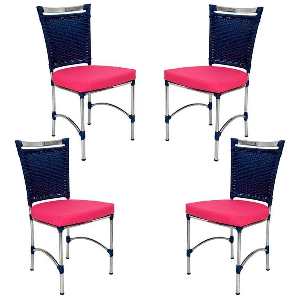 4 Cadeiras Em Alumínio E Fibra Sintética Jk Cozinha Edícula Azul Dark E Pink - 1