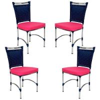 4 Cadeiras Em Alumínio E Fibra Sintética Jk Cozinha Edícula Azul Dark E Pink - 1