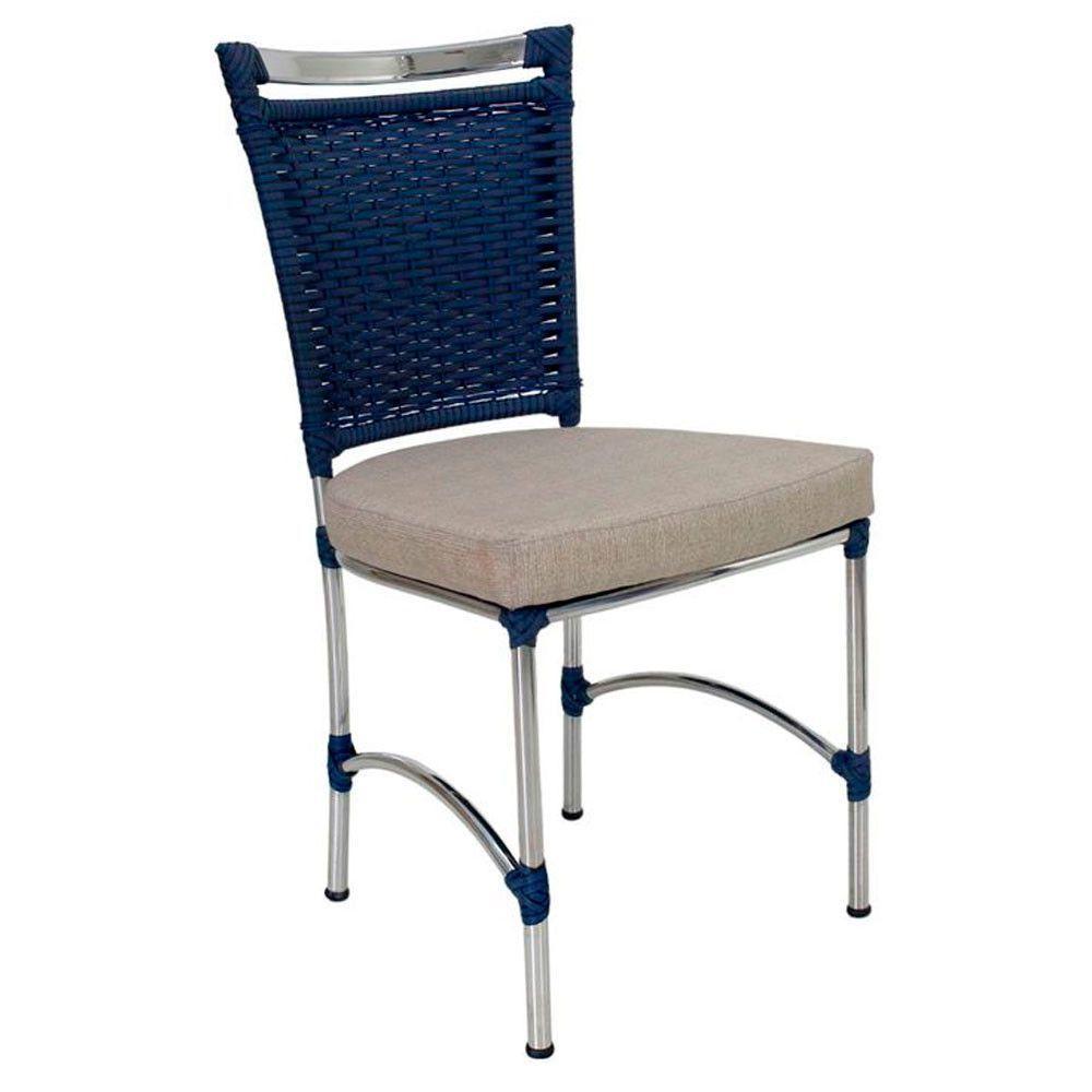 Cadeira Em Alumínio E Fibra Sintética Jk Cozinha Edícula Azul Dark E Fundo Palha - 1