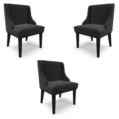Kit 3 Cadeiras Decorativas Sala De Jantar Base Fixa De Madeira Firenze Veludo Preto G19 - Gran Belo